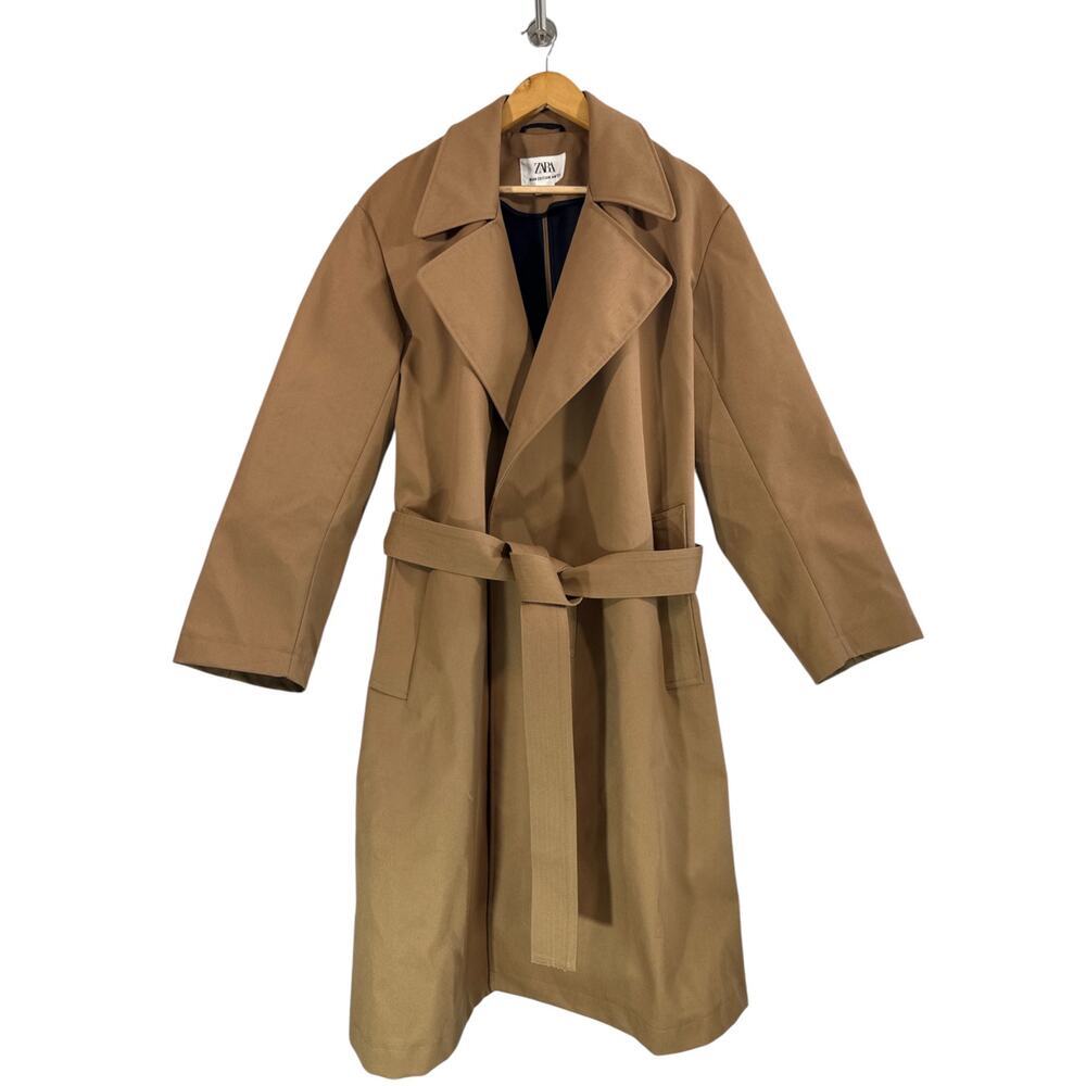 ZARA EDITION AW’23 Tan Camel Belted Trench Coat Mens S-M Long Minimalist Jacket